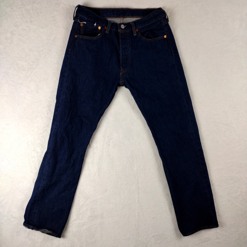 Levis 501 Original Fit Jeans Mens 32x32 Dark Wash Indigo Blue Denim 00501-0101